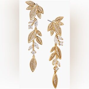 Nadri Gold and Crystal Leaf Drop Earrings
